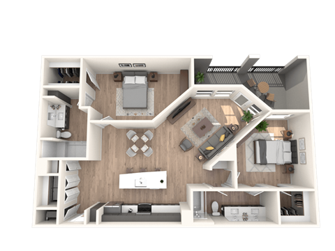 Floor plan for 2 beds, 2 baths, 1219 sqft
